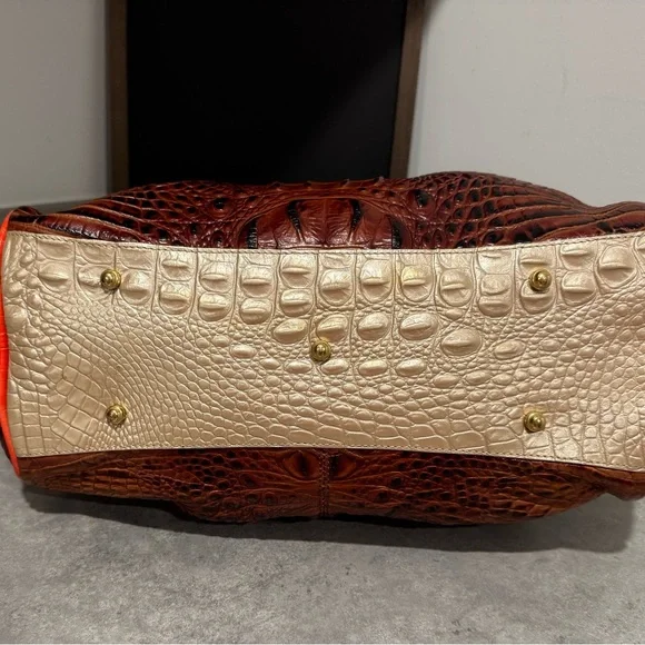 Brahmin Lisa Prosecco Tri-Colored Croc-Embossed Leather Satchel! Preowned!! - Picture 5 of 13